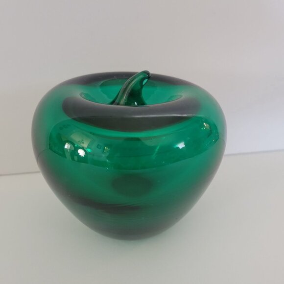 Green & Blue Glass Apple Paperweights Office Accent Handcrafted Glass 3.5" Tall - Picture 10 of 10